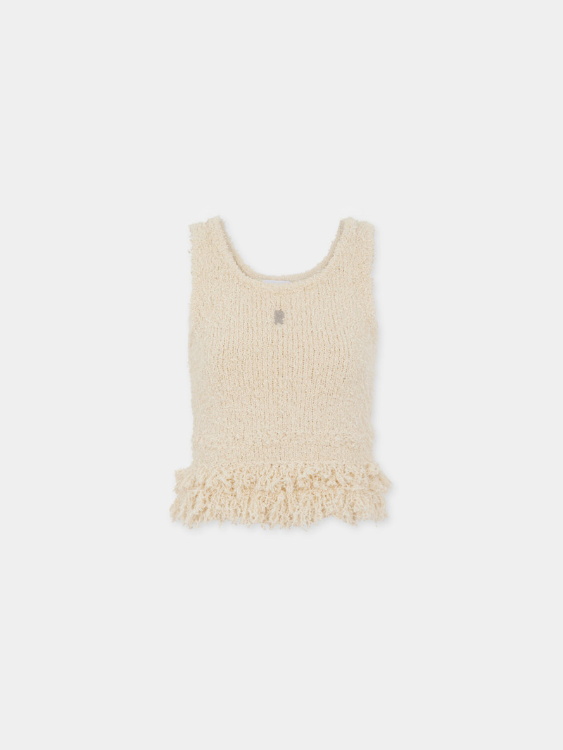 CREME WOVEN TOP WITH KNITTED FRINGES - 1