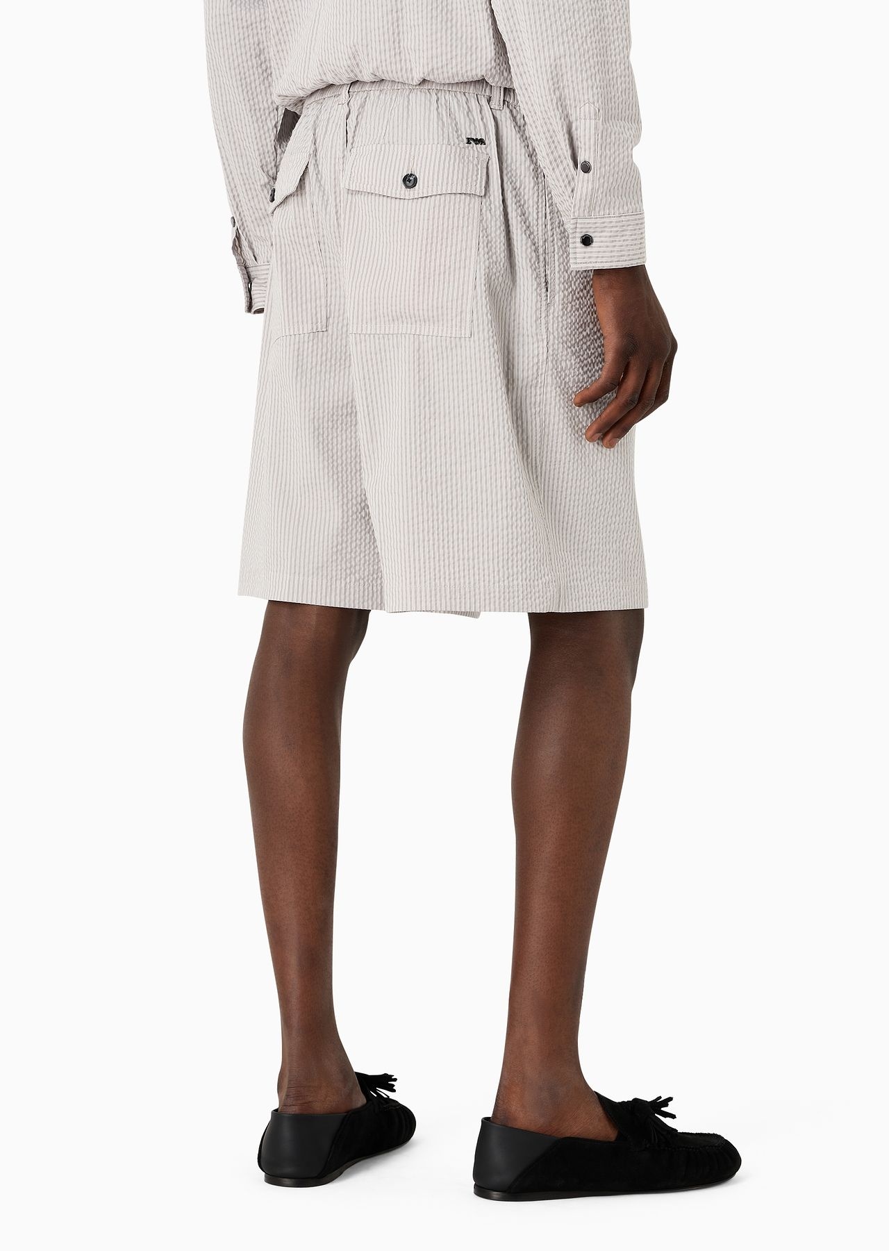 Drawstring Bermuda shorts in striped seersucker fabric - 3