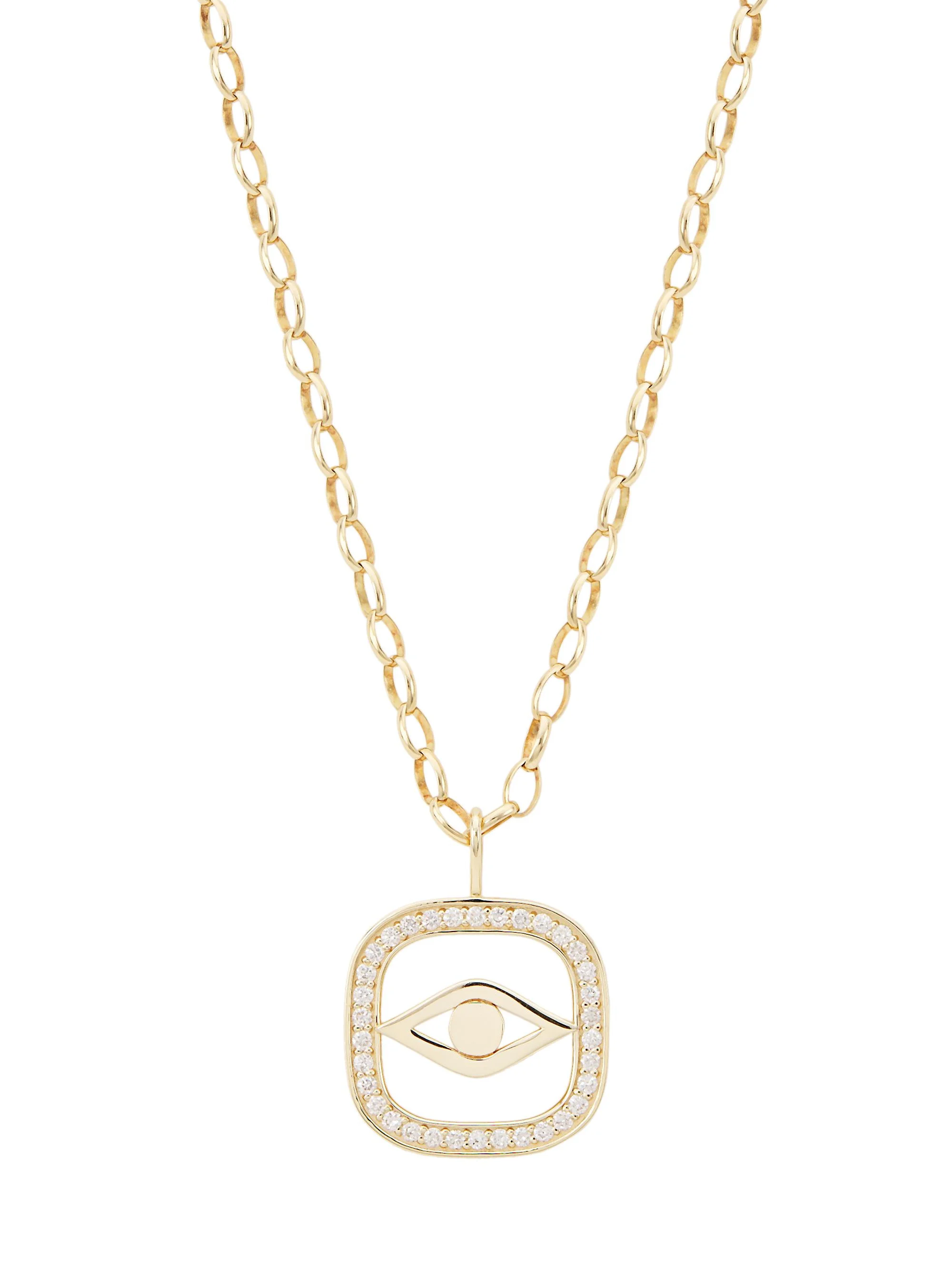 Women's XL Evil Eye 14K Gold & Diamond Open Icon Charm Necklace - Gold - 1