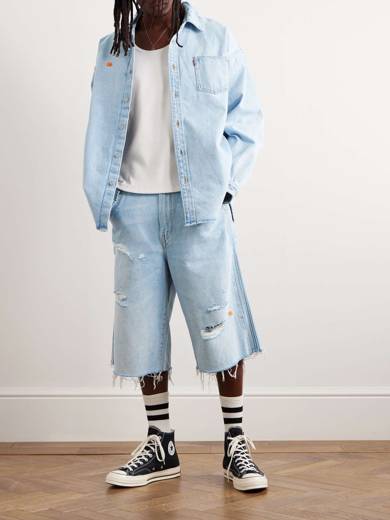ERL + Levi's Straight-Leg Button-Detailed Distressed Denim