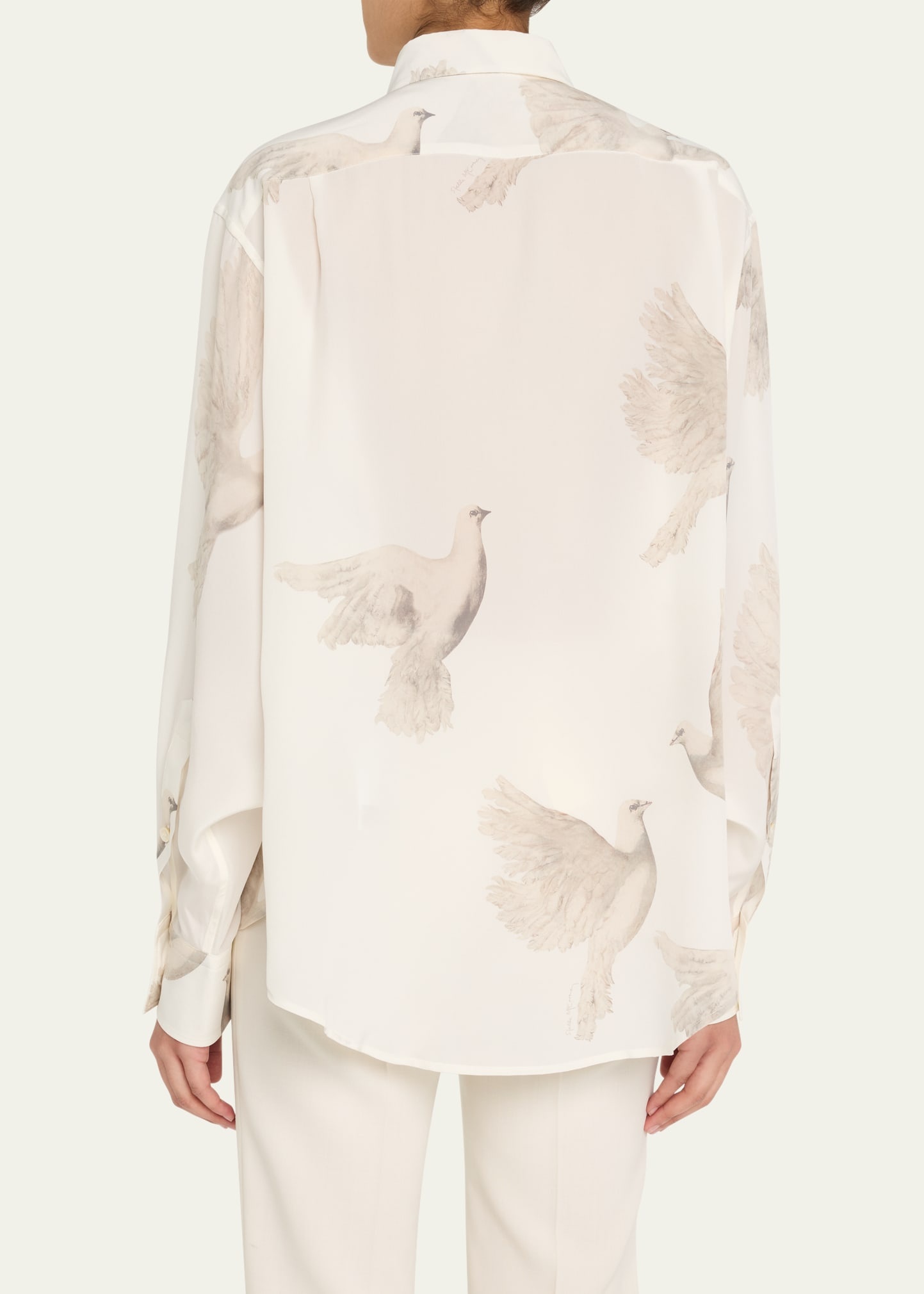 Bird Print Oversized Silk Top - 3