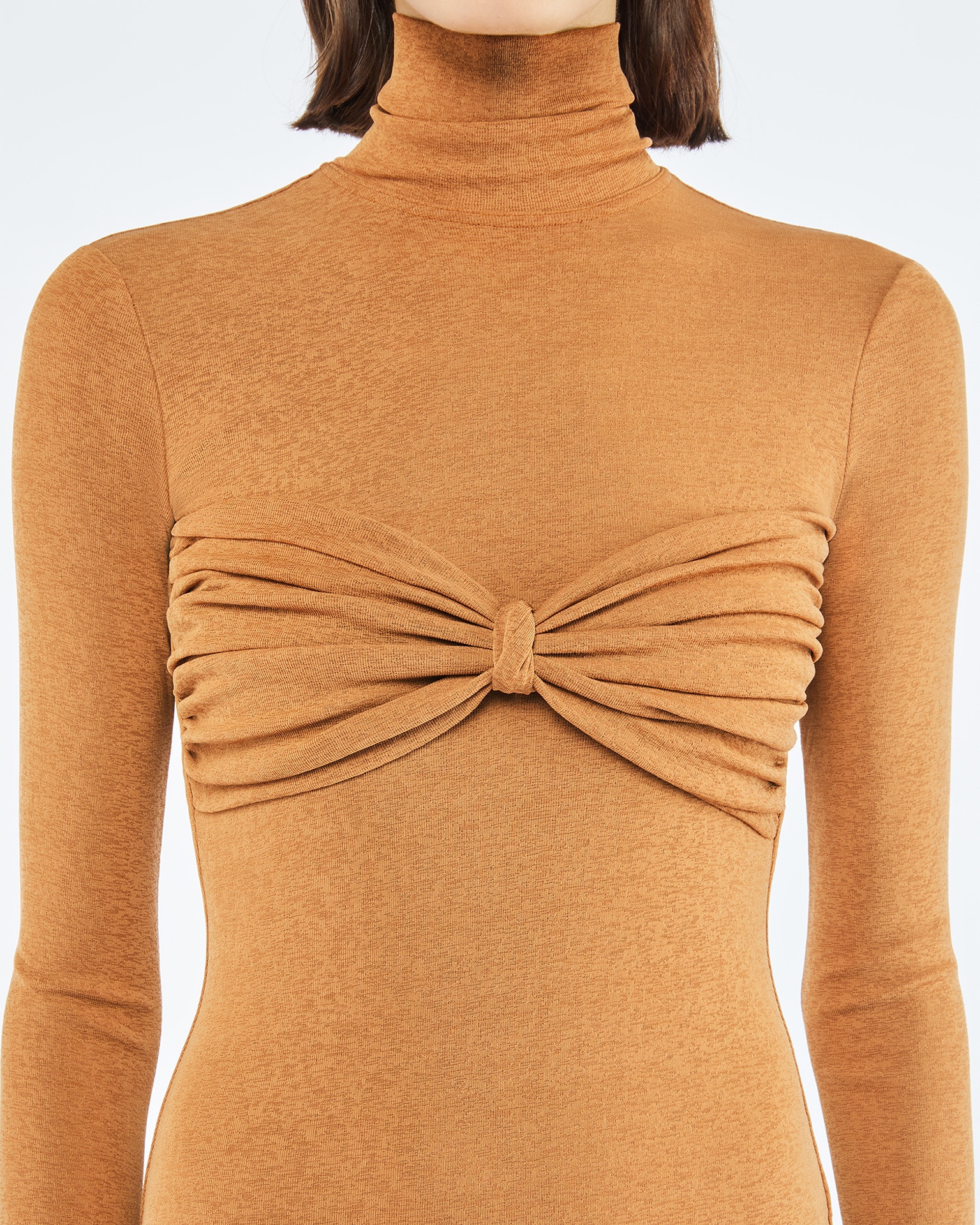MANJA - Mesh-jersey midi dress - Caramel - 3