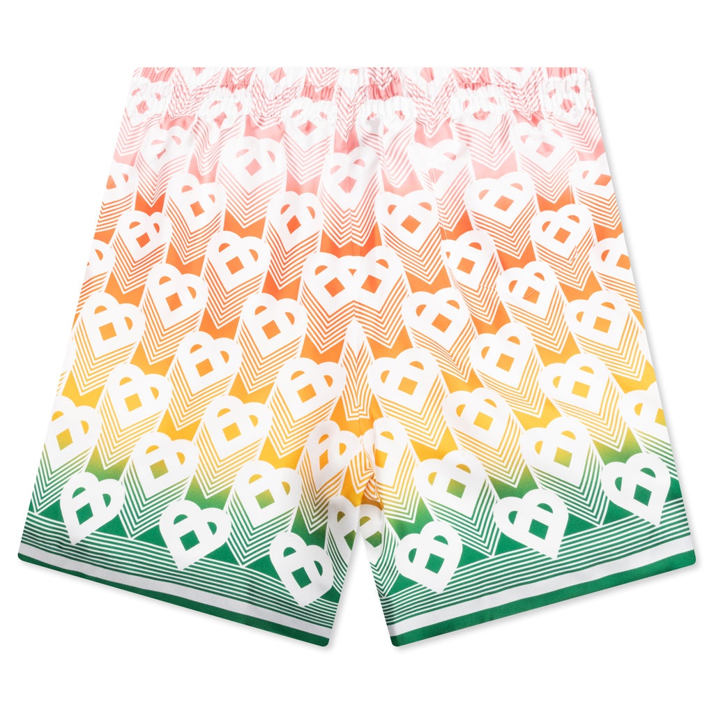 UNISEX SILK SHORTS WITH DRAWSTRINGS - HEART MONOGRAM GRADIENT - 2