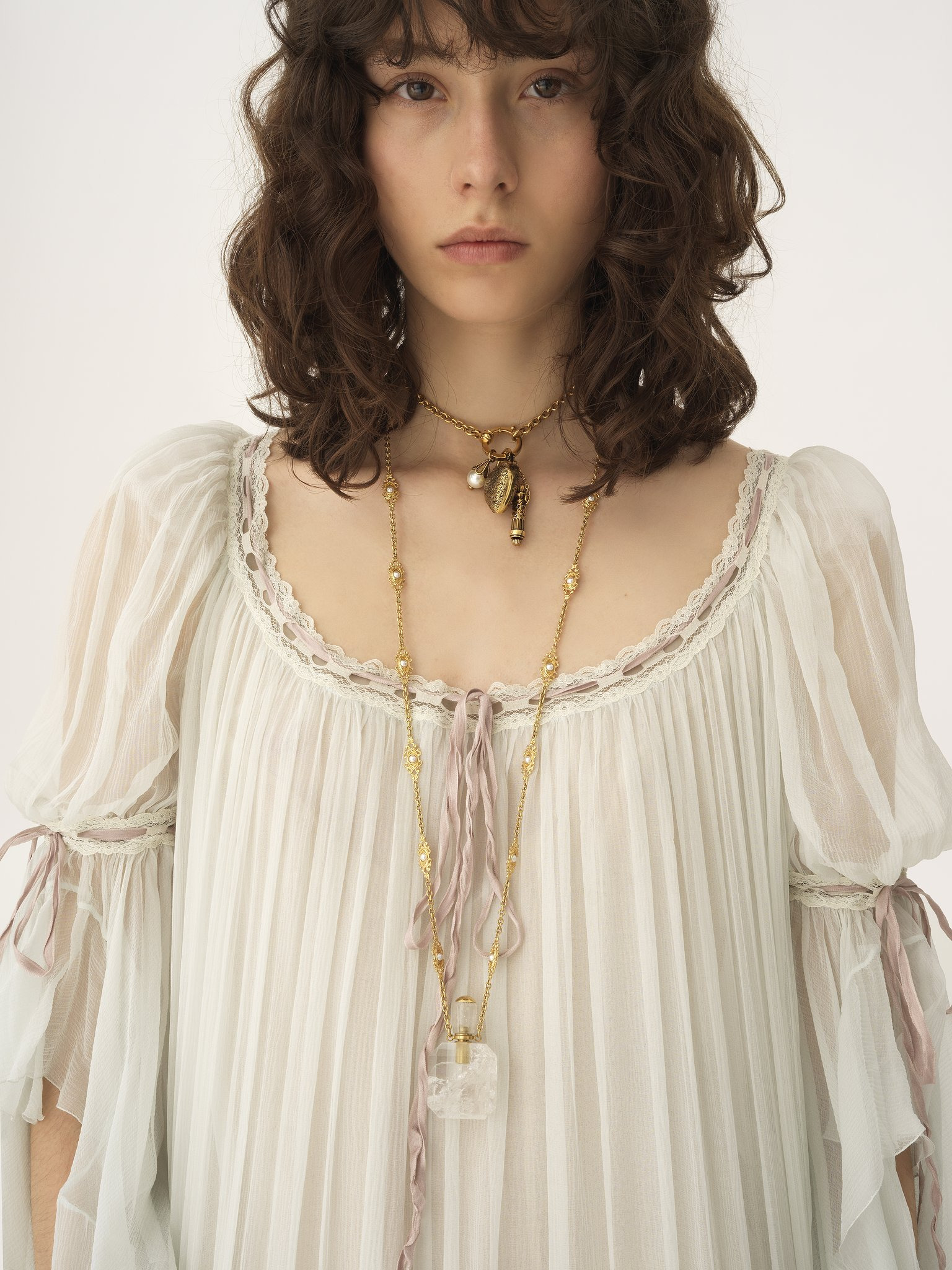 OVERSIZED LONG RUFFLED DRESS IN SILK MOUSSELINE - 7