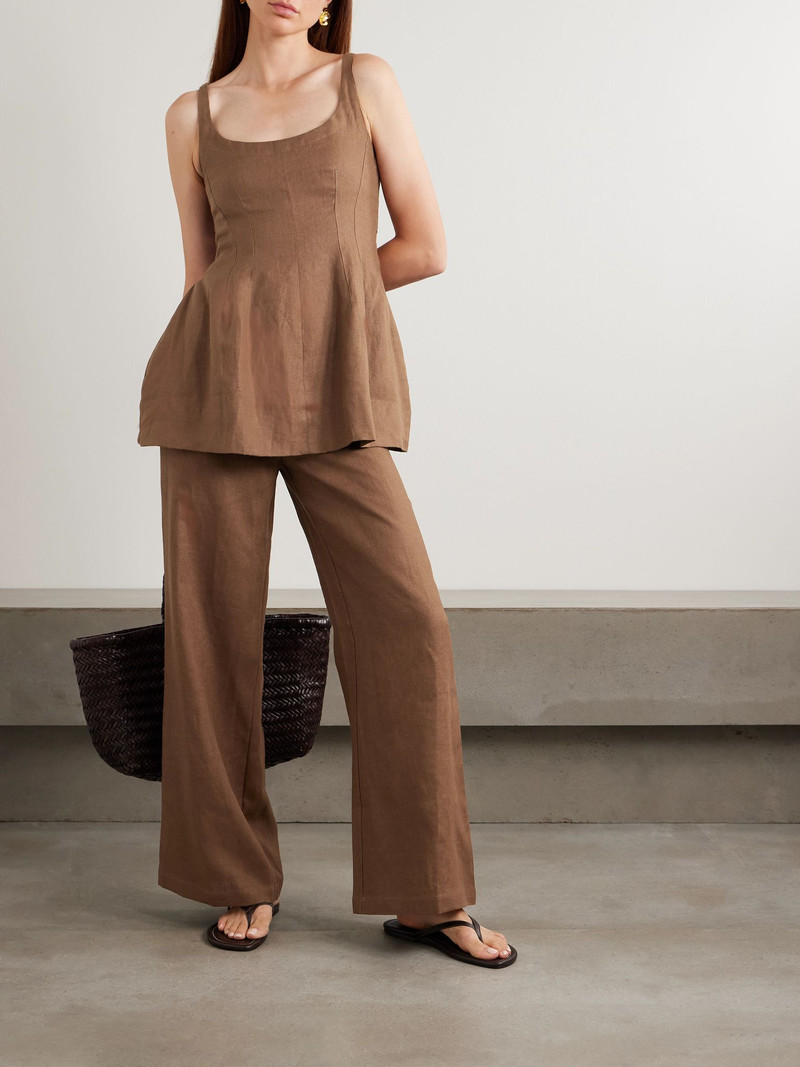 FAITHFULL Syna cropped linen wide-leg pants Dark brown outlook