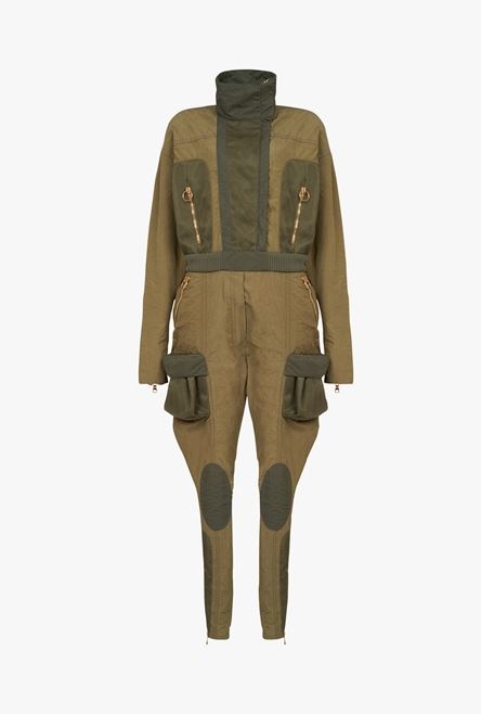 Khaki nylon cargo jumpsuit - 1