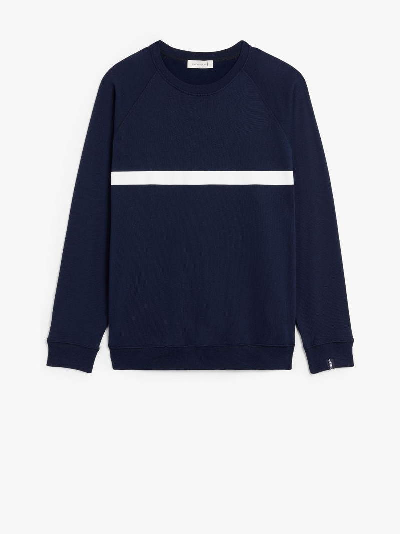 NAVY X WHITE COTTON CREW NECK SWEATSHIRT | GJM-207 1