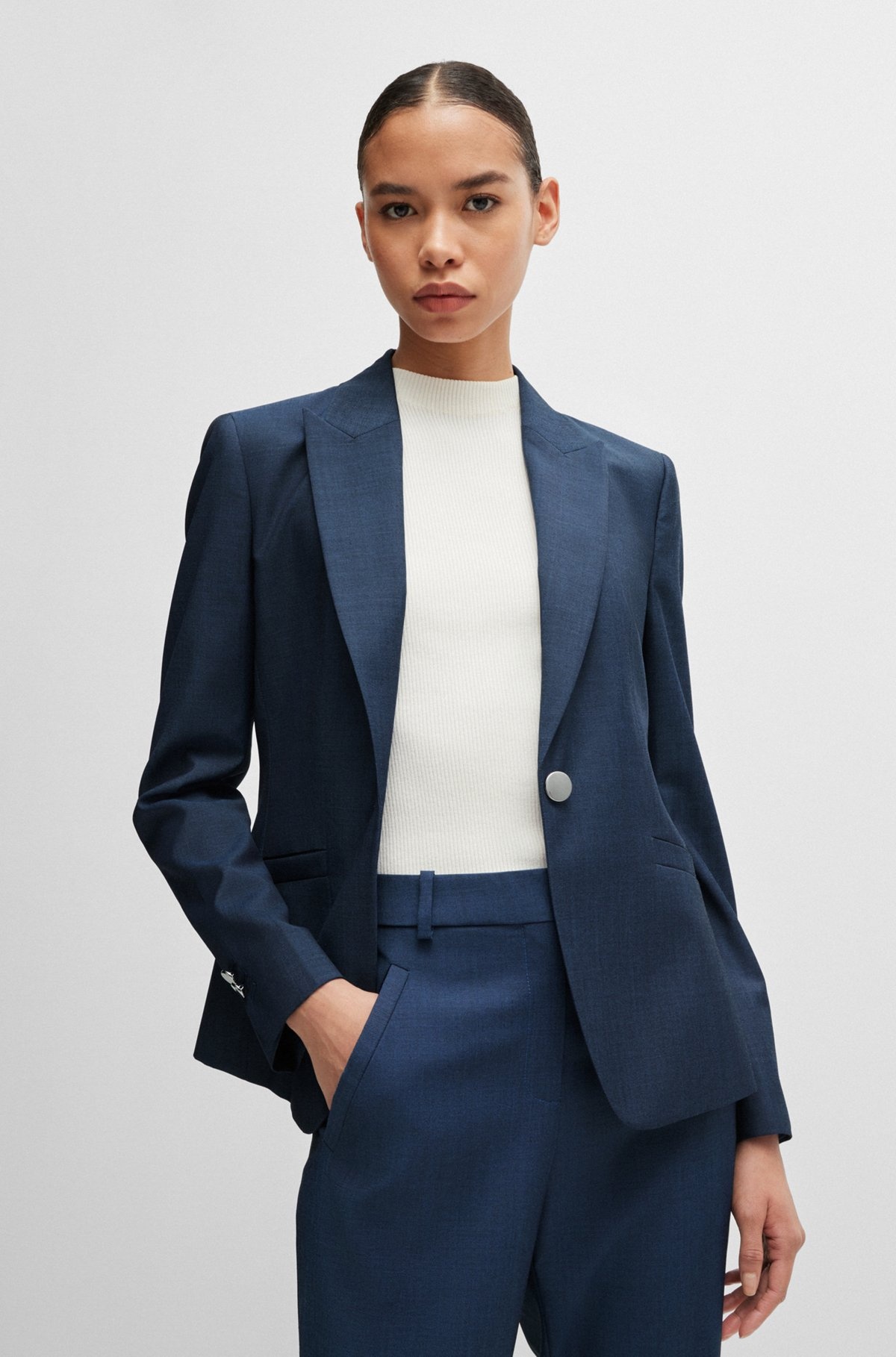 SLIM-FIT JACKET IN DENIM-EFFECT WOOL TWILL - 5