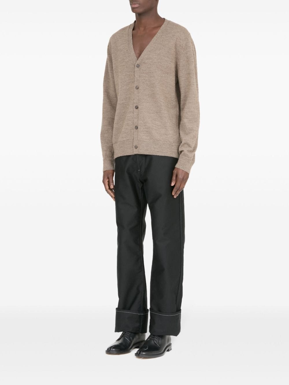 elbow-patch fine-knit cardigan - 6