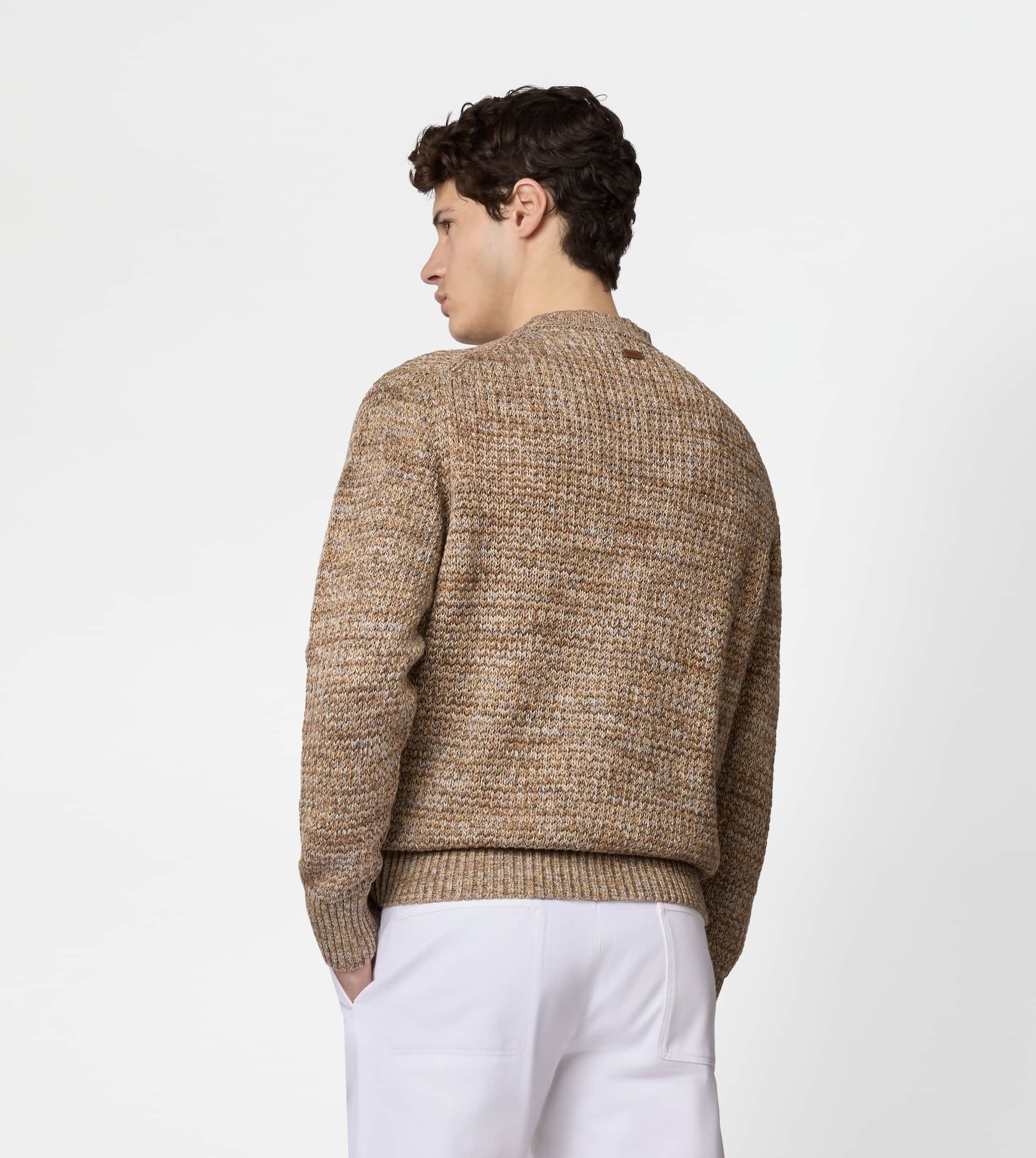 LINEN BLEND MOULINÉ PULLOVER - BEIGE - 4
