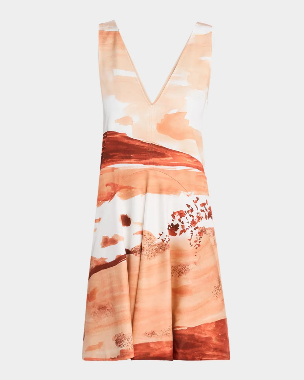 Watercolor Printed V-Neck Mini Dress - 1