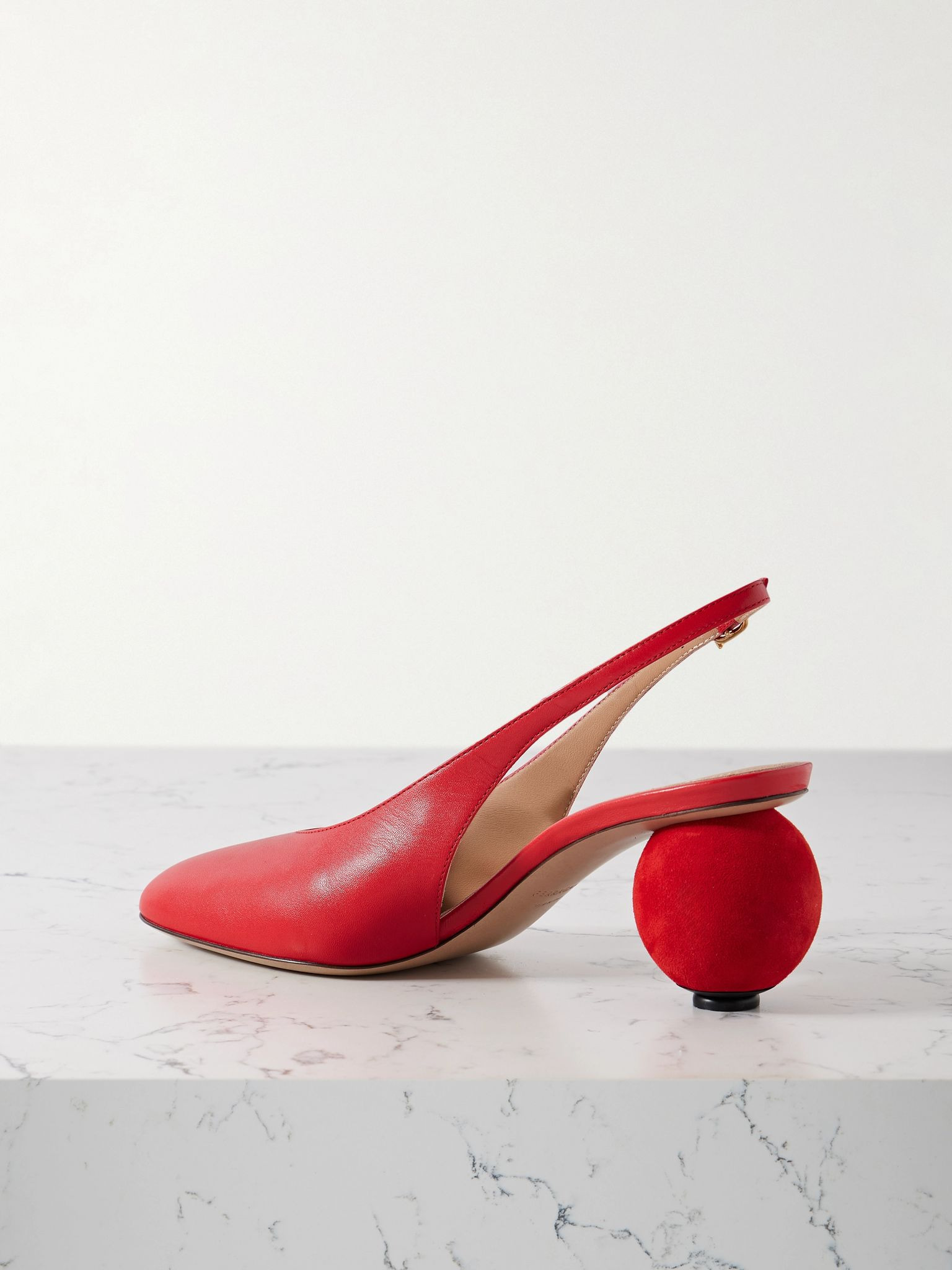 Tessie leather and suede slingback pumps Tomato red - 3