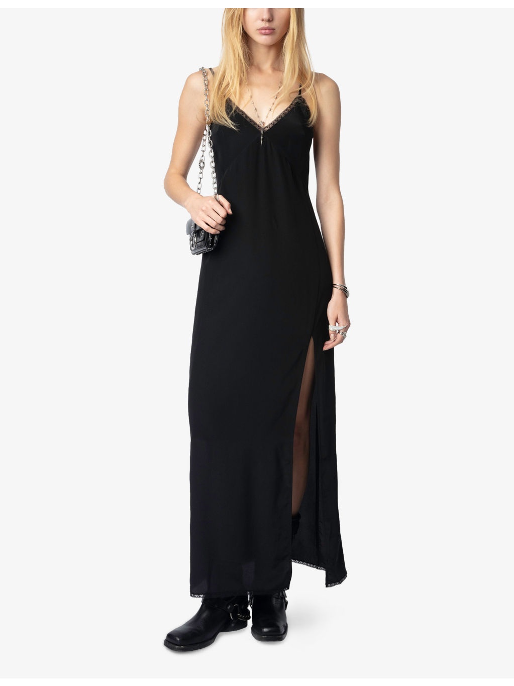 Ramelil Rhinestone-Trim Sleeveless Silk Maxi Dress - 3