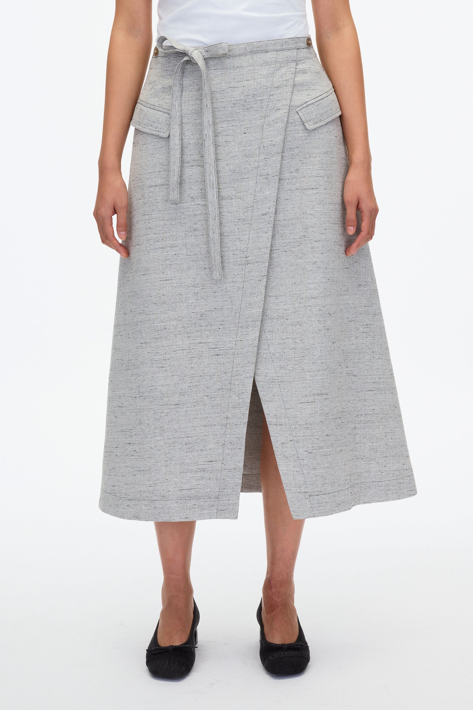 Faux Wrap Skirt with Tie Waist - 2