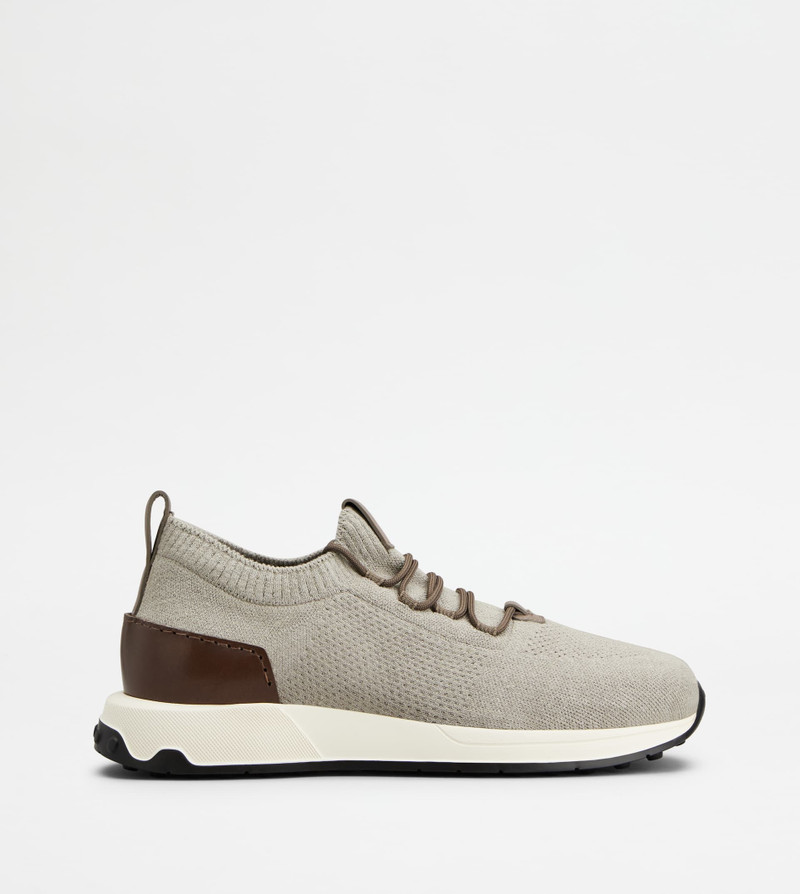 SOCK SNEAKERS IN TECHNICAL FABRIC AND LEATHER - GREY, BROWN 1