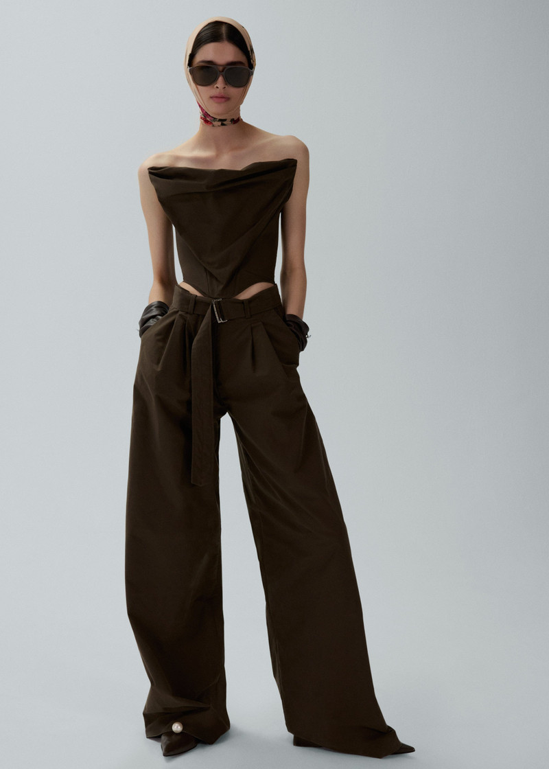 MAGDA BUTRYM Draped strapless corset in brown outlook