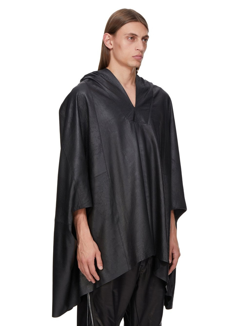 Rick Owens Black Hollywood Kaftan Leather Hoodie outlook