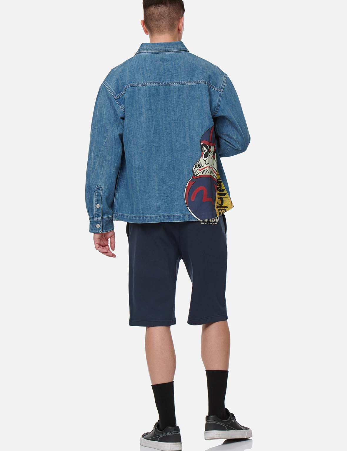 Vintage Daruma Print Denim Shirt Jacket - 4