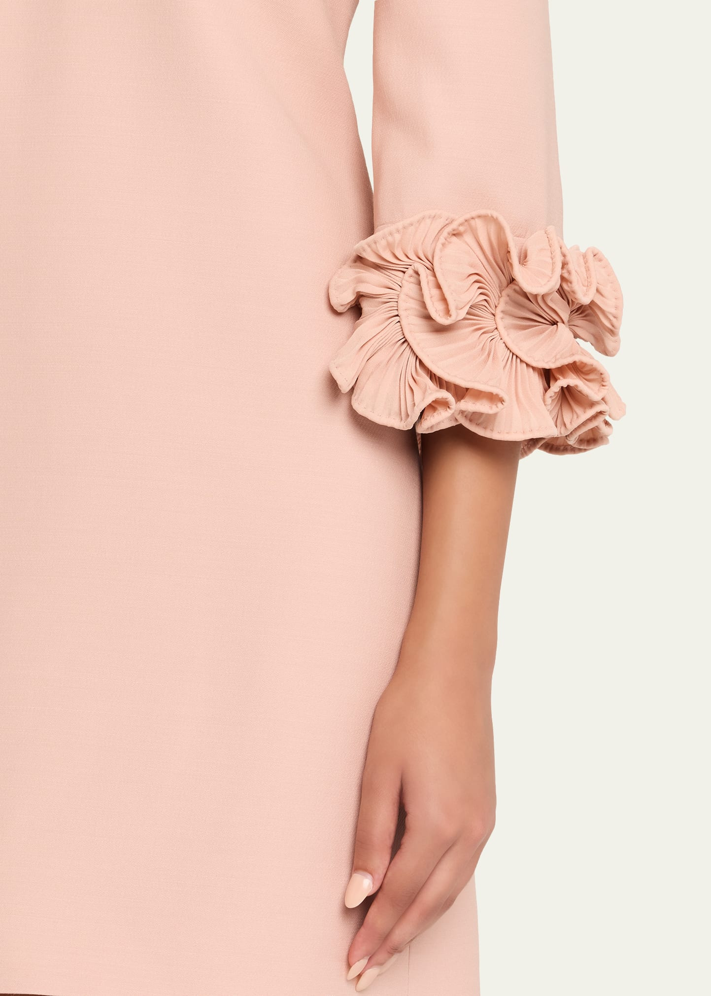 Ruffle Cuff Crepe Couture Short Dress - 5