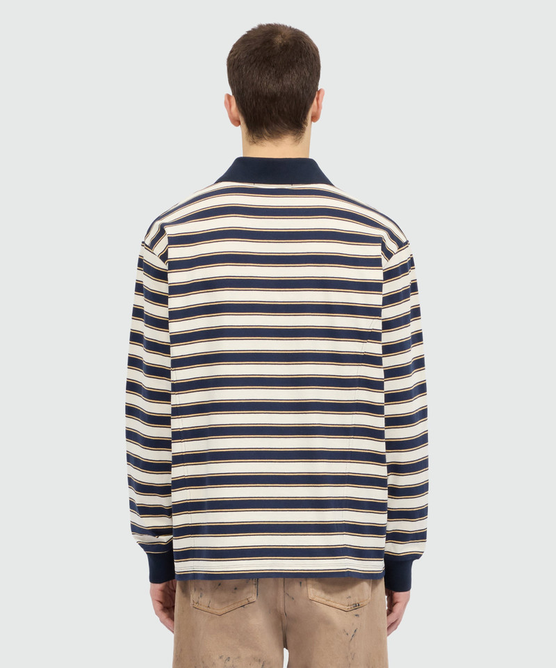 Blue striped long-sleeve cotton jersey T-shirt with chest logo 3