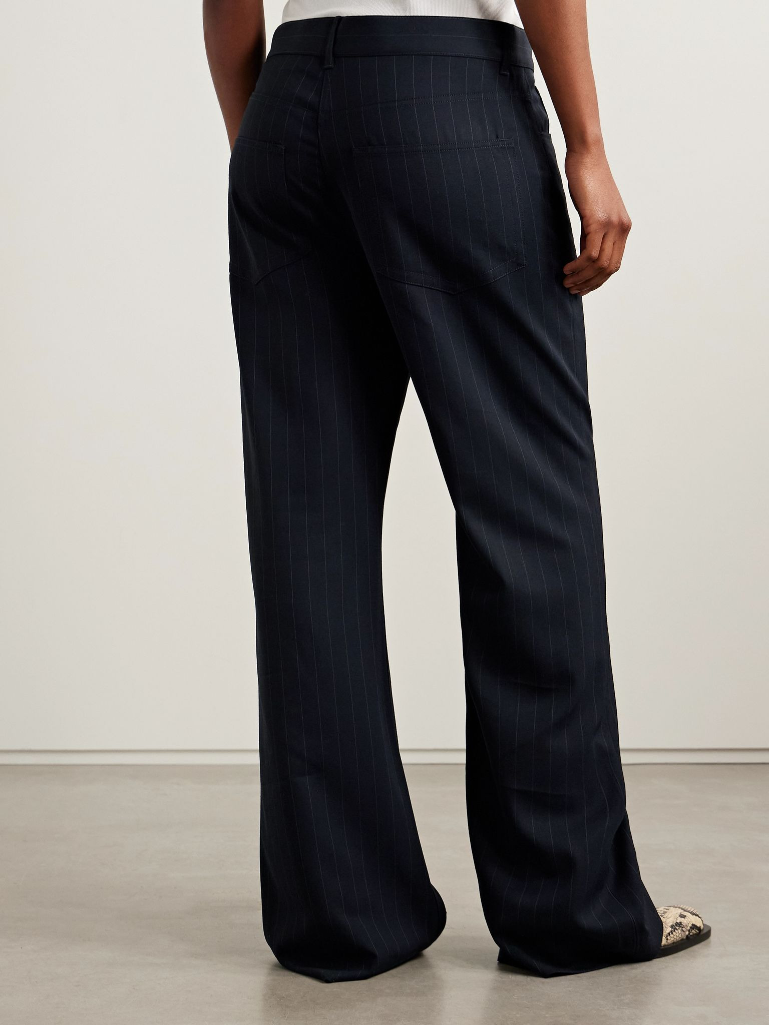 Pinstriped crepe straight-leg pants Navy - 4
