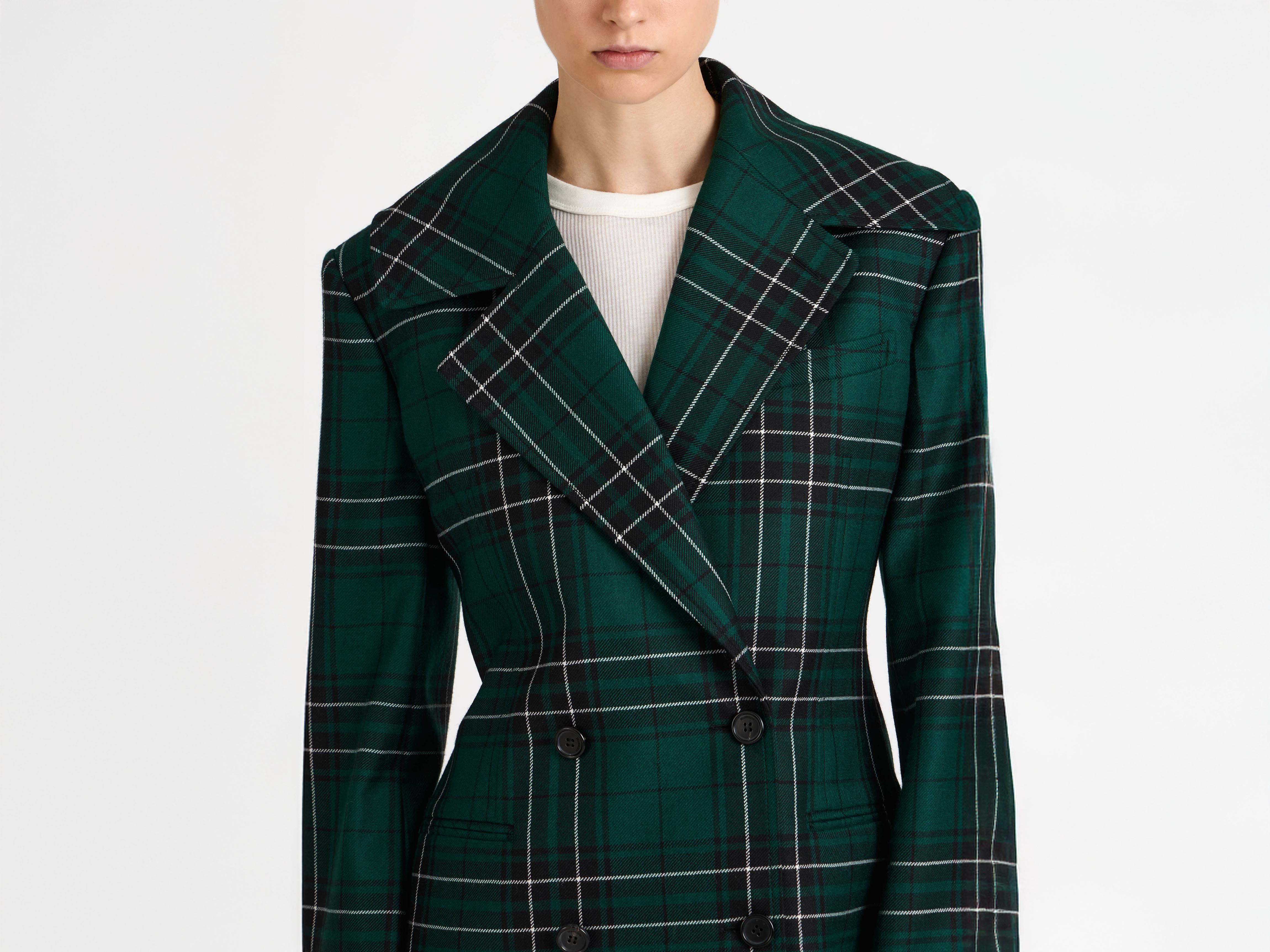 FITTED WAIST TAILORED JACKET IN FOREST GREEN - 8