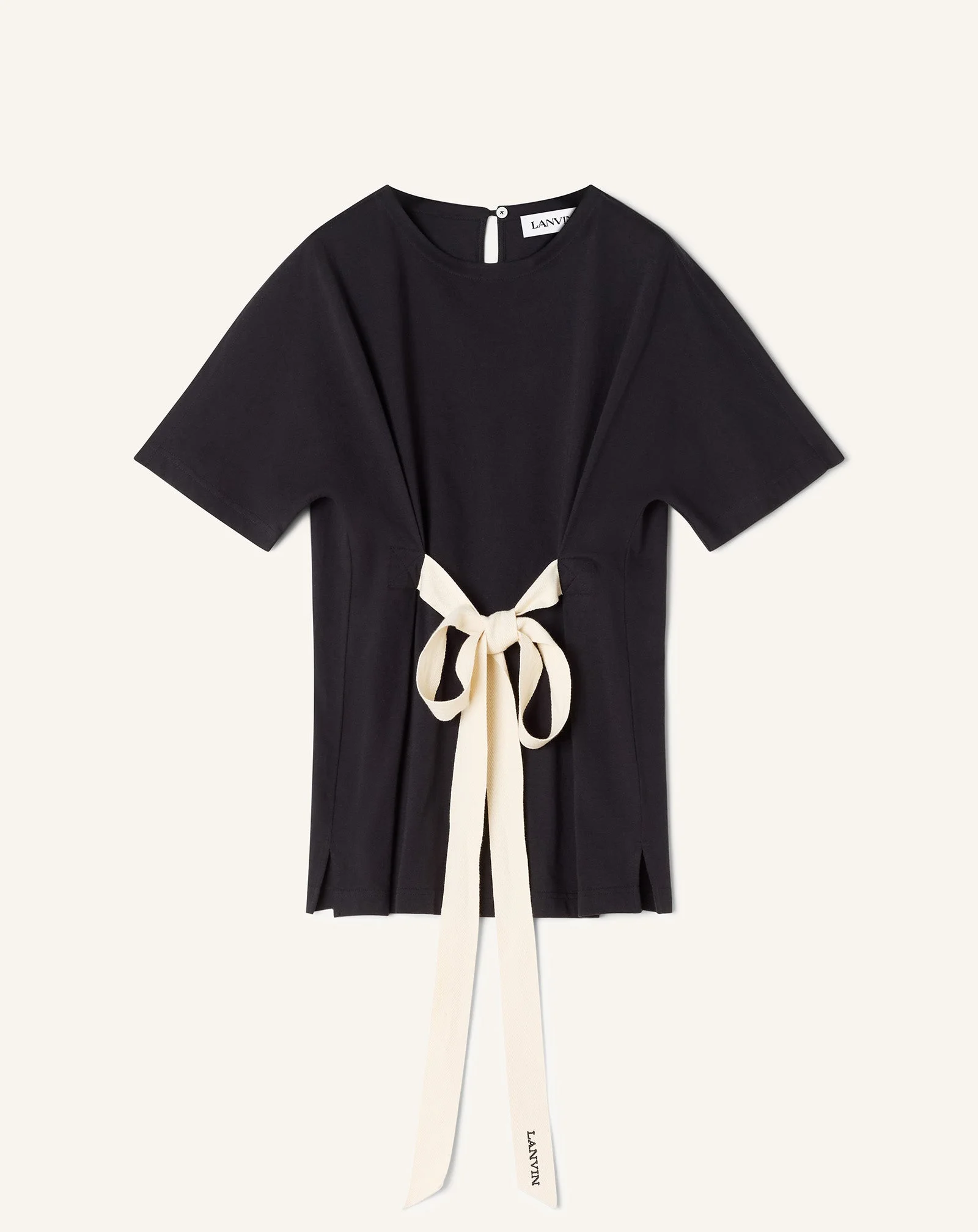 BLACK BELTED T-SHIRT IN COTTON AND SILK - 1