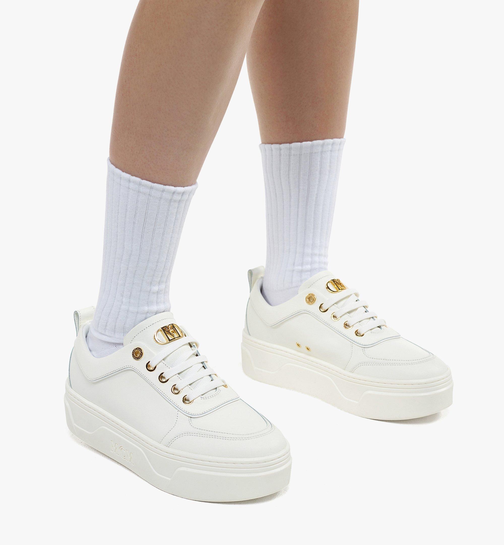 Skyward Platform Sneakers in Saffiano Leather - 2
