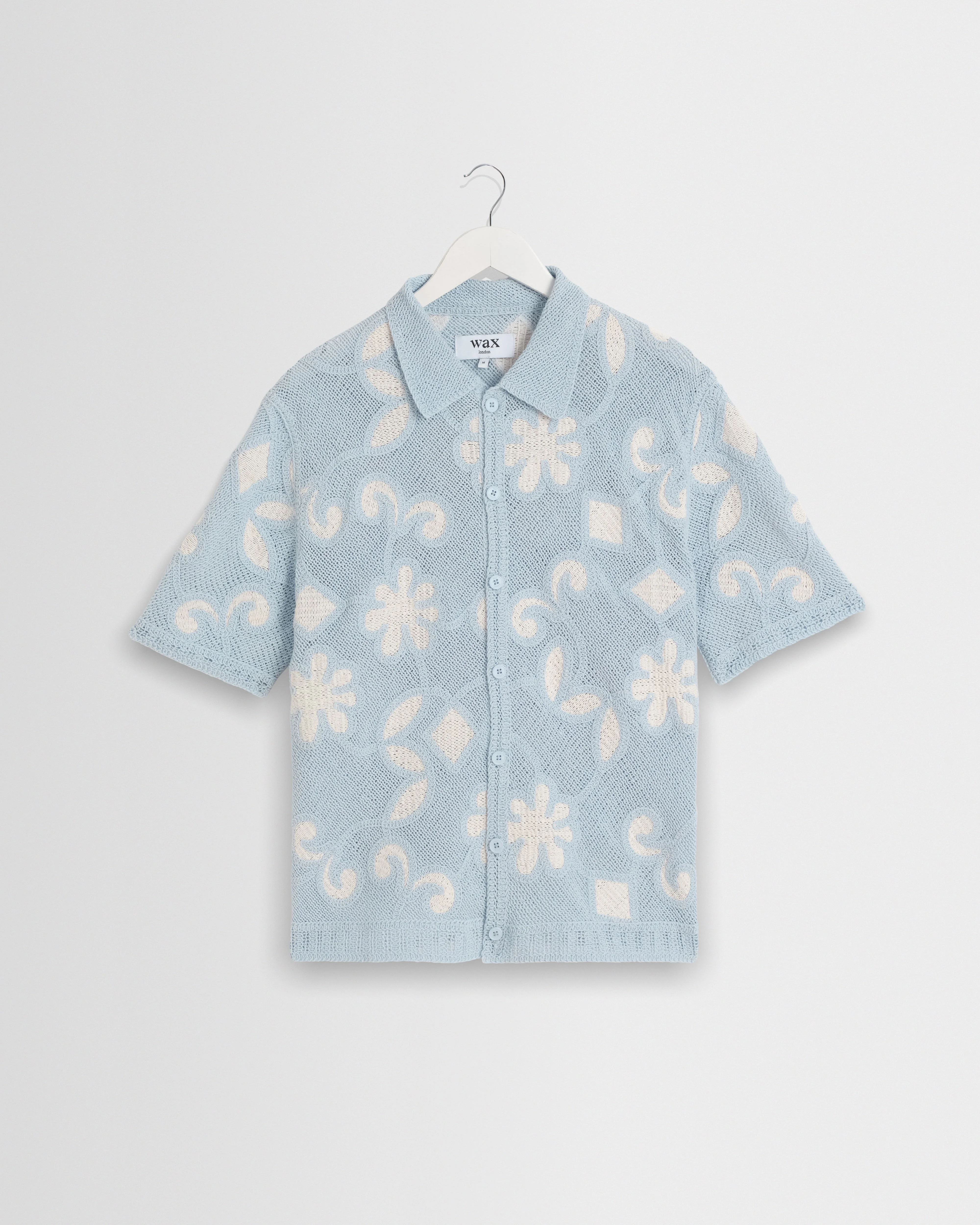 Porto - Pale Blue Doodle Crochet Knitted Shirt - 1