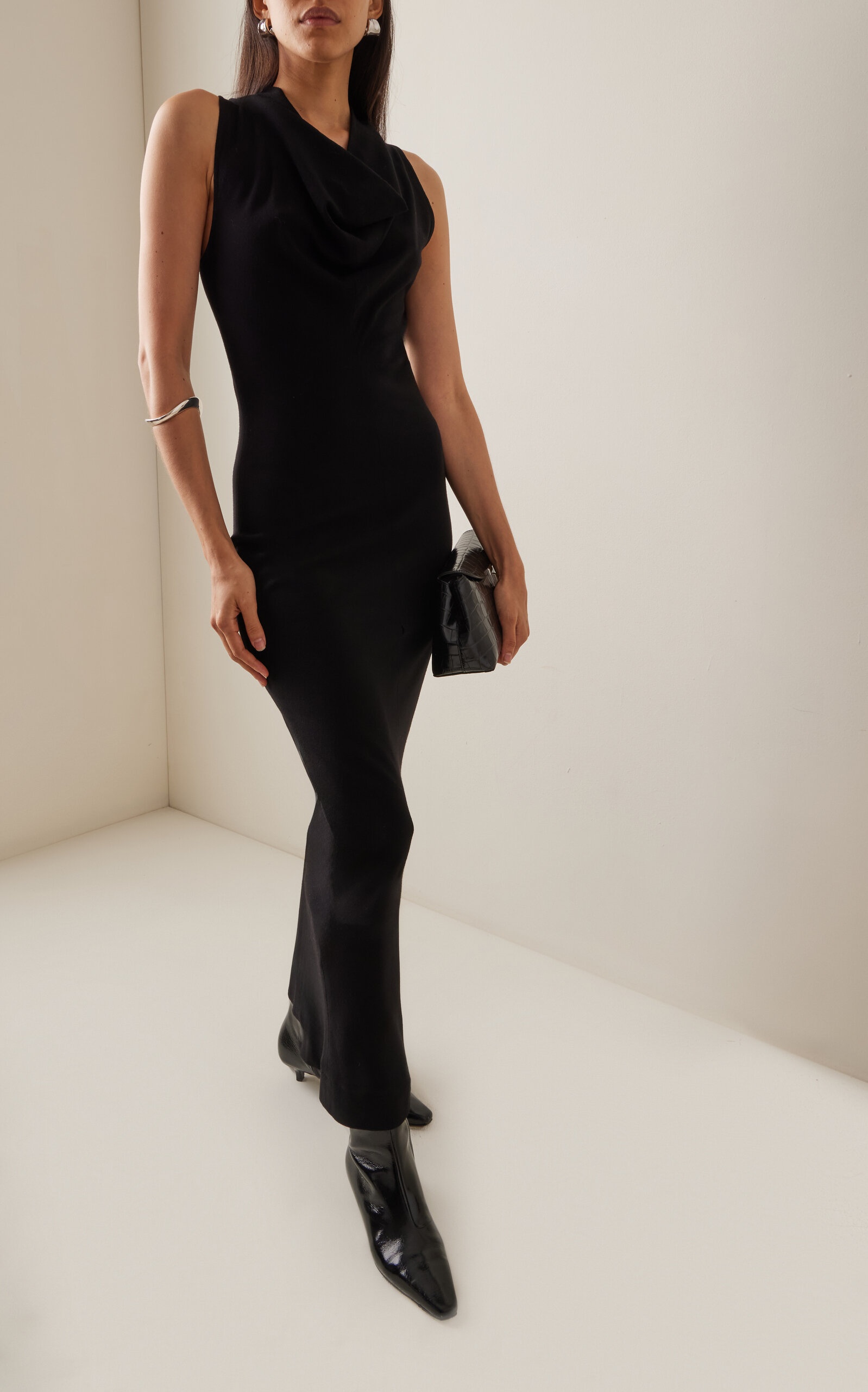 Cowl-Neck Crepe Maxi Dress black - 2