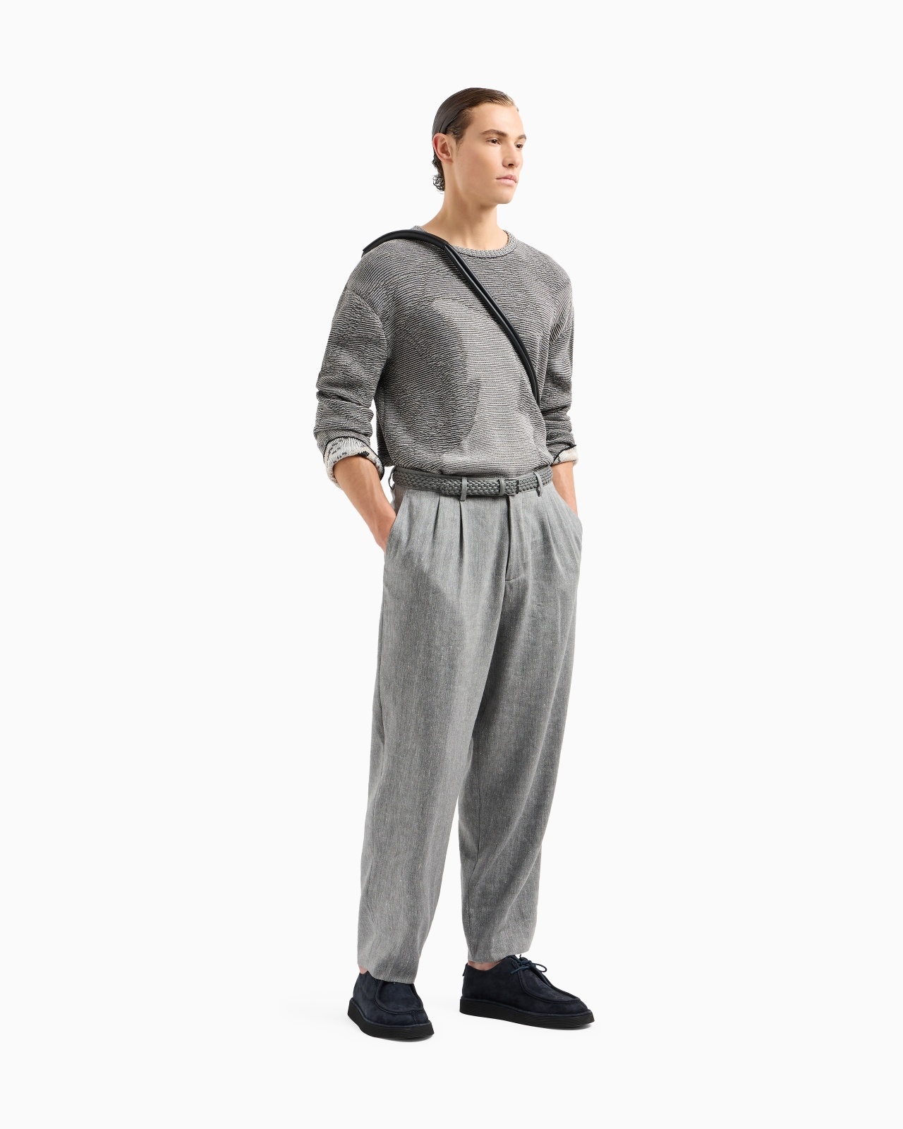 DOUBLE-PLEAT TROUSERS IN CHEVRON LINEN AND VIRGIN WOOL - 2