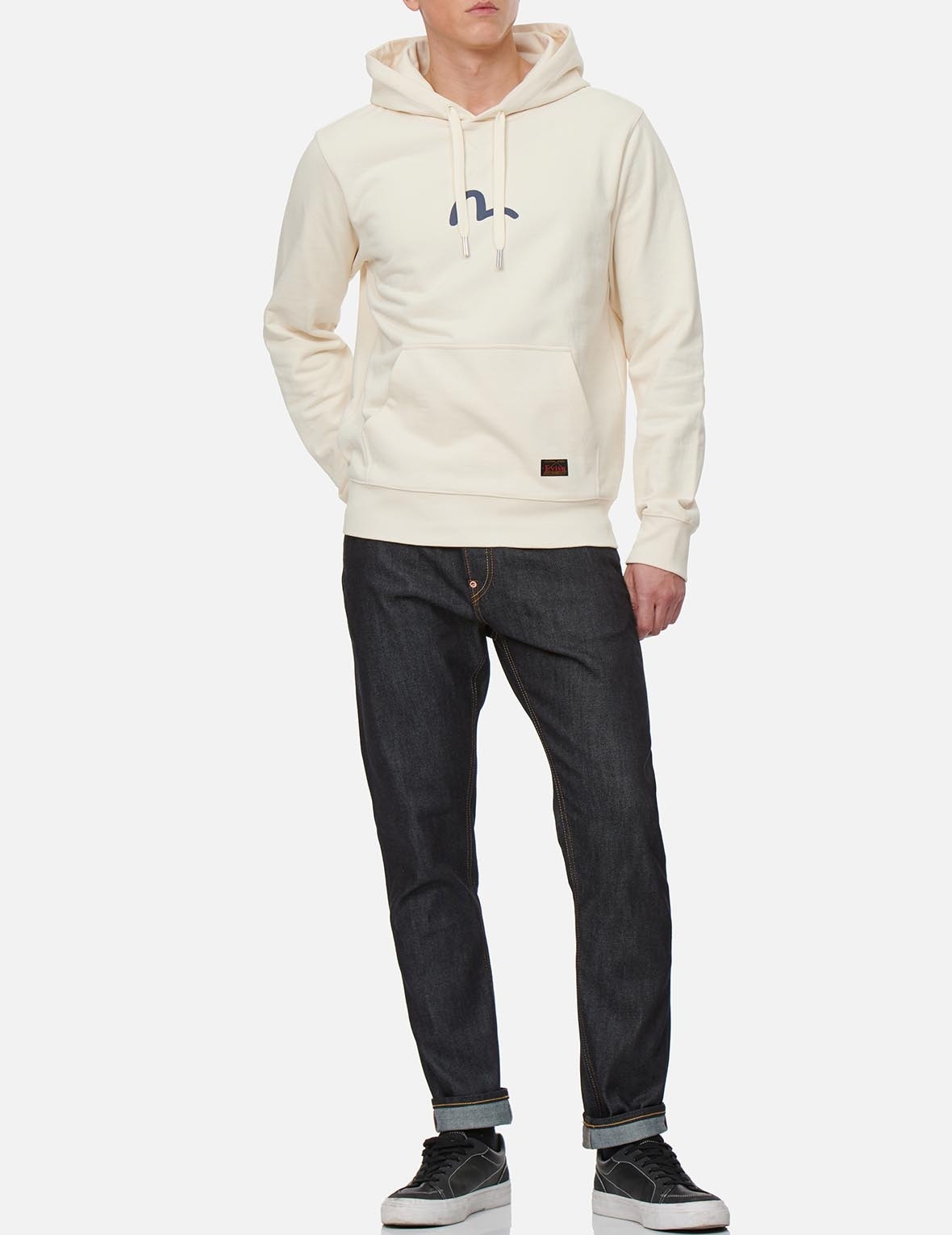 WASH-EFFECT SEAGULL PRINT CARROT FIT RAW DENIM JEANS #2017 - 4