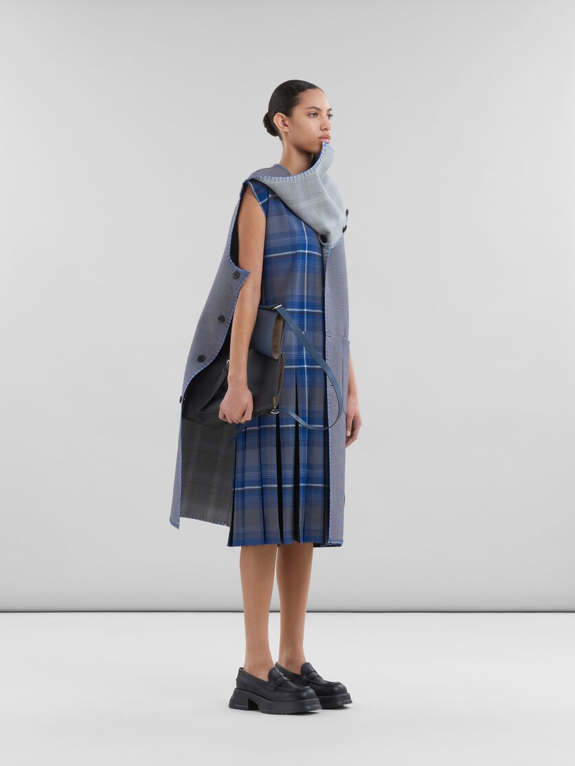 BLUE CHECKED WOOL BLEND DRESS WITH CONTRAST PLEATS - 6