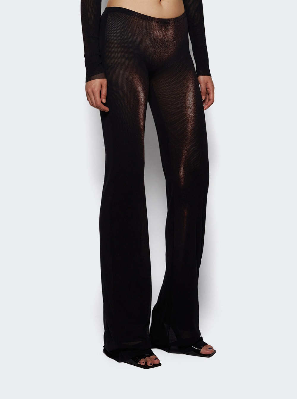 Printed Body Dust Mesh Straight Trouser Black And Brown - 2