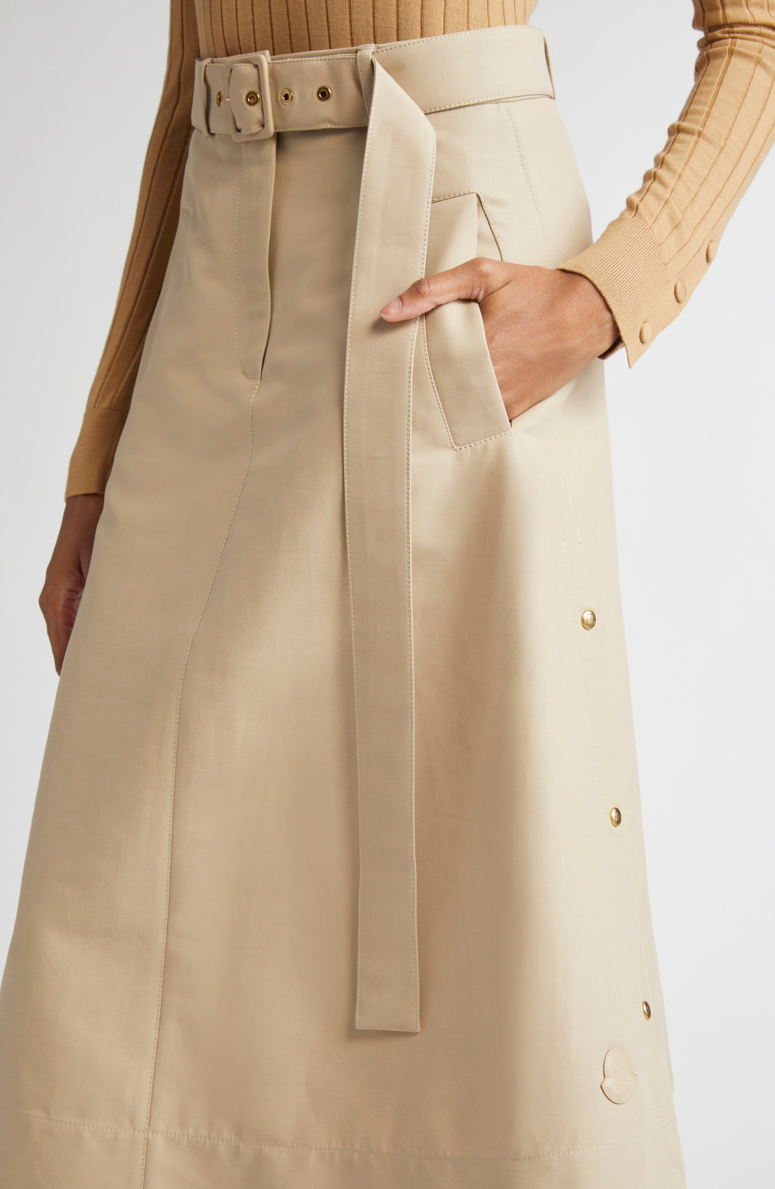 Moncler Belted A-Line Skirt in Light Mud at Nordstrom - 5
