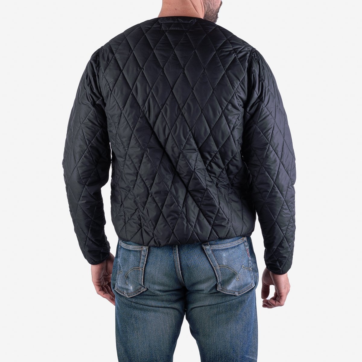 IHJ-118-BLK Collarless Lightweight Quilted Jacket - Black - 4