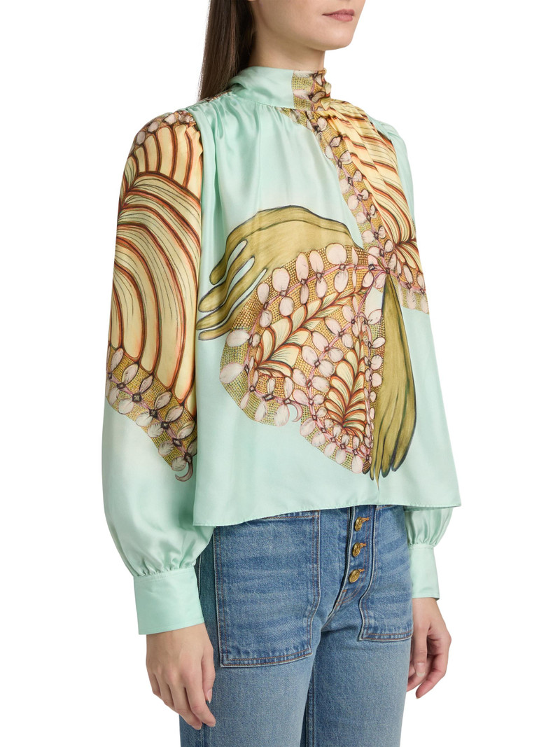 Women's Anna Zemankova Ornament Printed Silk Blouse - Water Blossoms 4