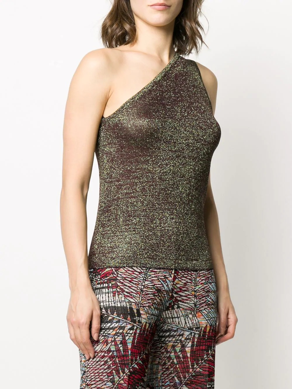 one-shoulder glitter effect top - 3