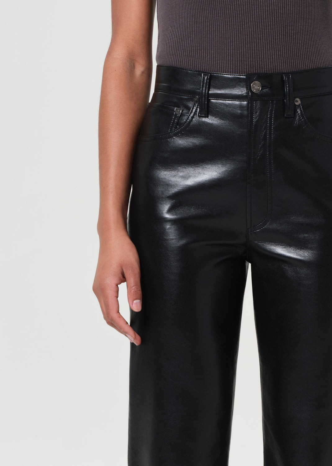 90'S PINCH WAIST HIGH RISE STRAIGHT LONG (RECYCLED LEATHER) IN DETOX - 6