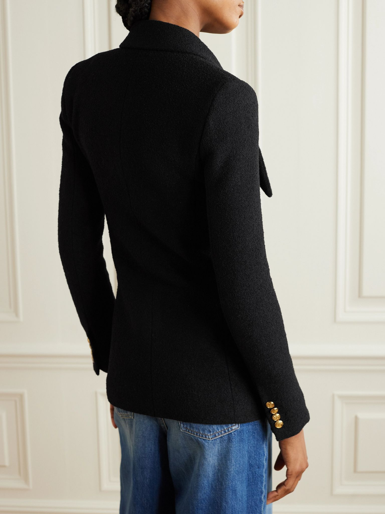 Double-breasted wool-blend blazer Black - 4