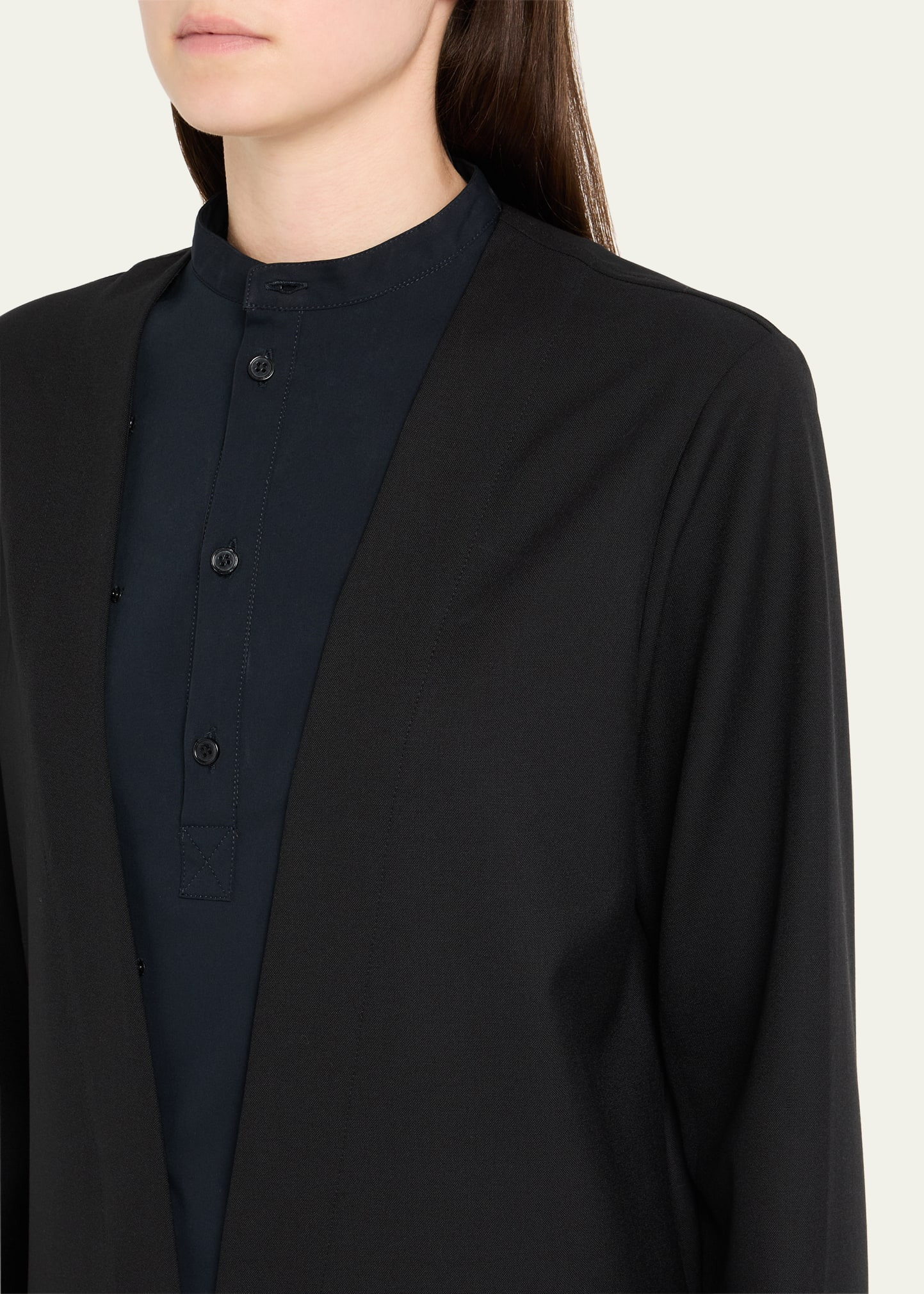 Layered Long-Sleeve Pleated Mini Shirtdress - 5
