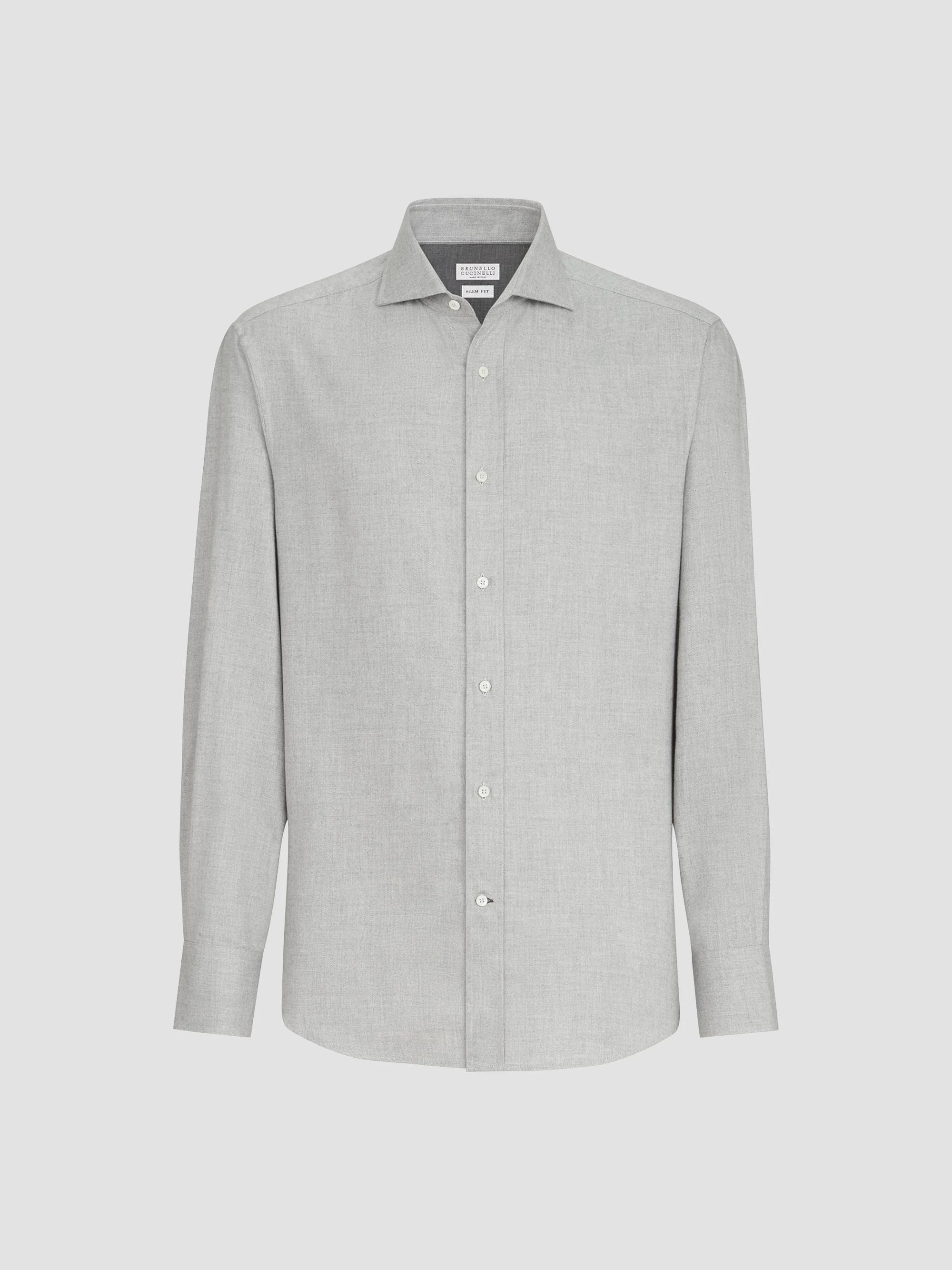 Men's Stretch Cotton Chevron Flannel Shirt with Spread Collar - Grey - 1