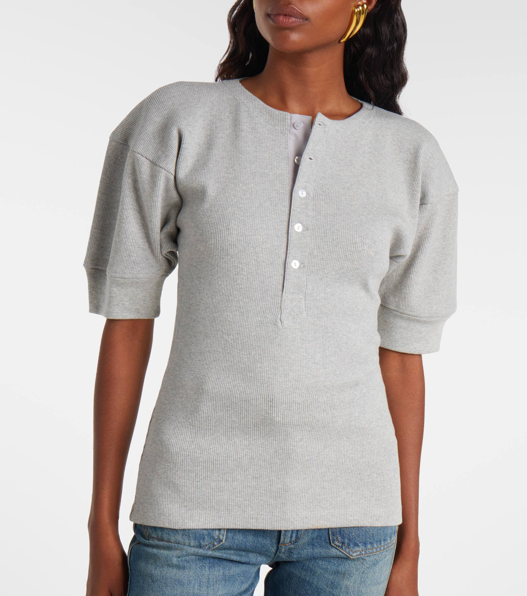 Cotton-blend Henley shirt - 5