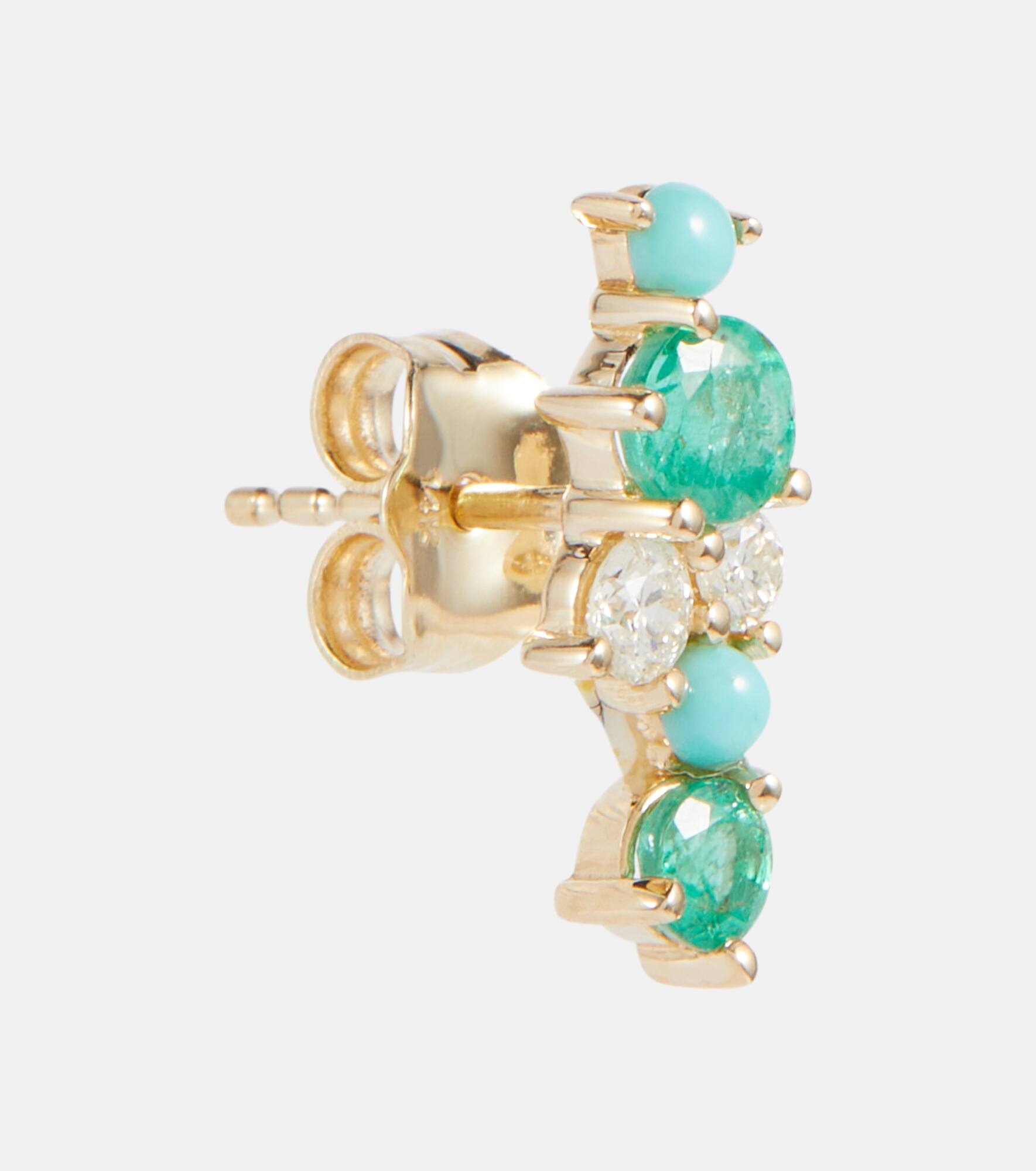 14kt gold stud earrings with diamonds and emeralds - 4