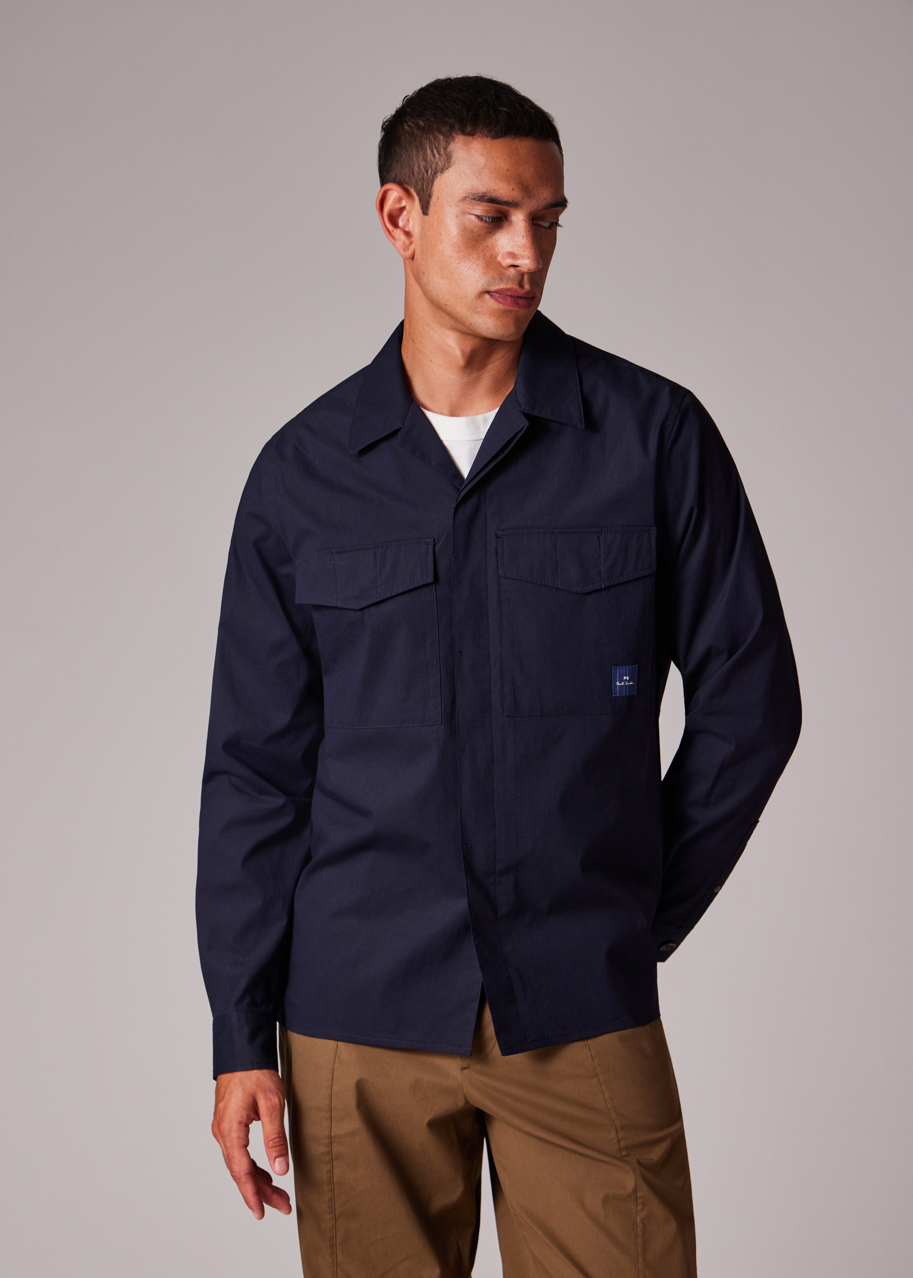 Navy Cotton-Nylon Double Pocket Overshirt - 6