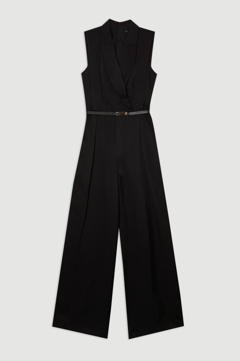 Premium Viscose Linen Tailored Belted Wide Leg Jumpsuit 4