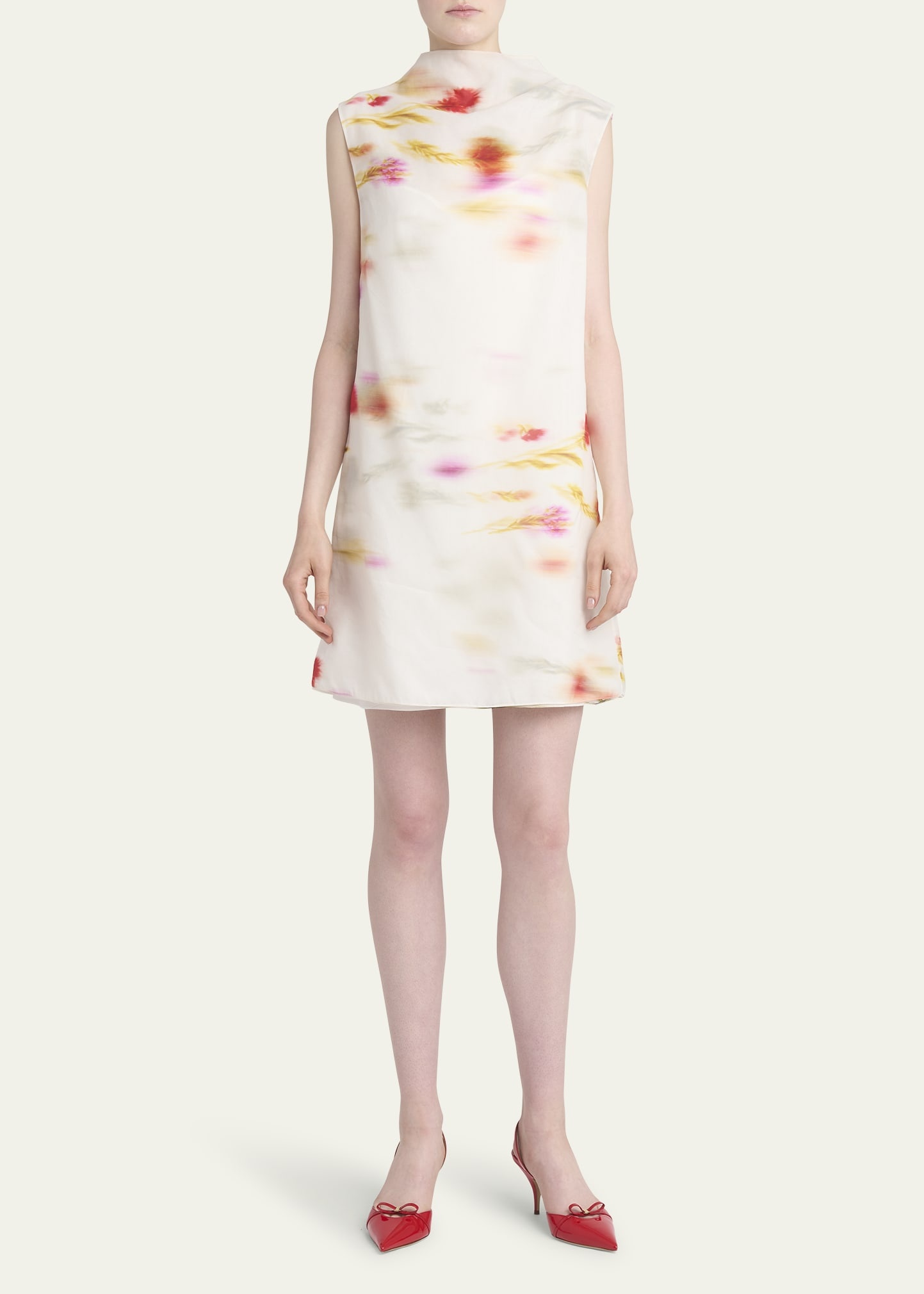 Blossom Flower Organdy Funnel-Neck Mini Dress - 2