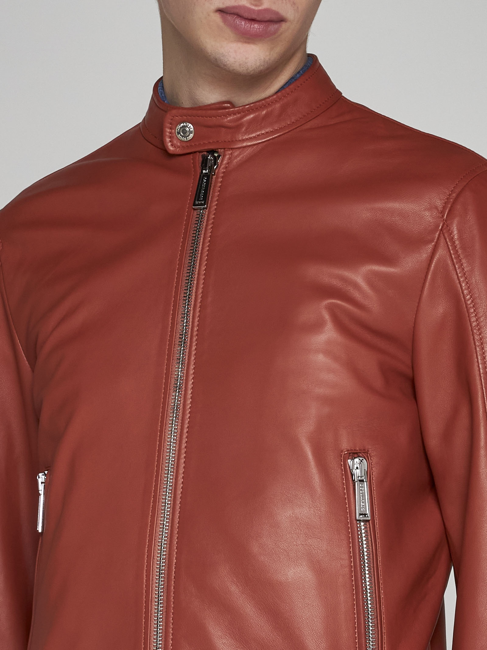 Leather biker bomber jacket - 5