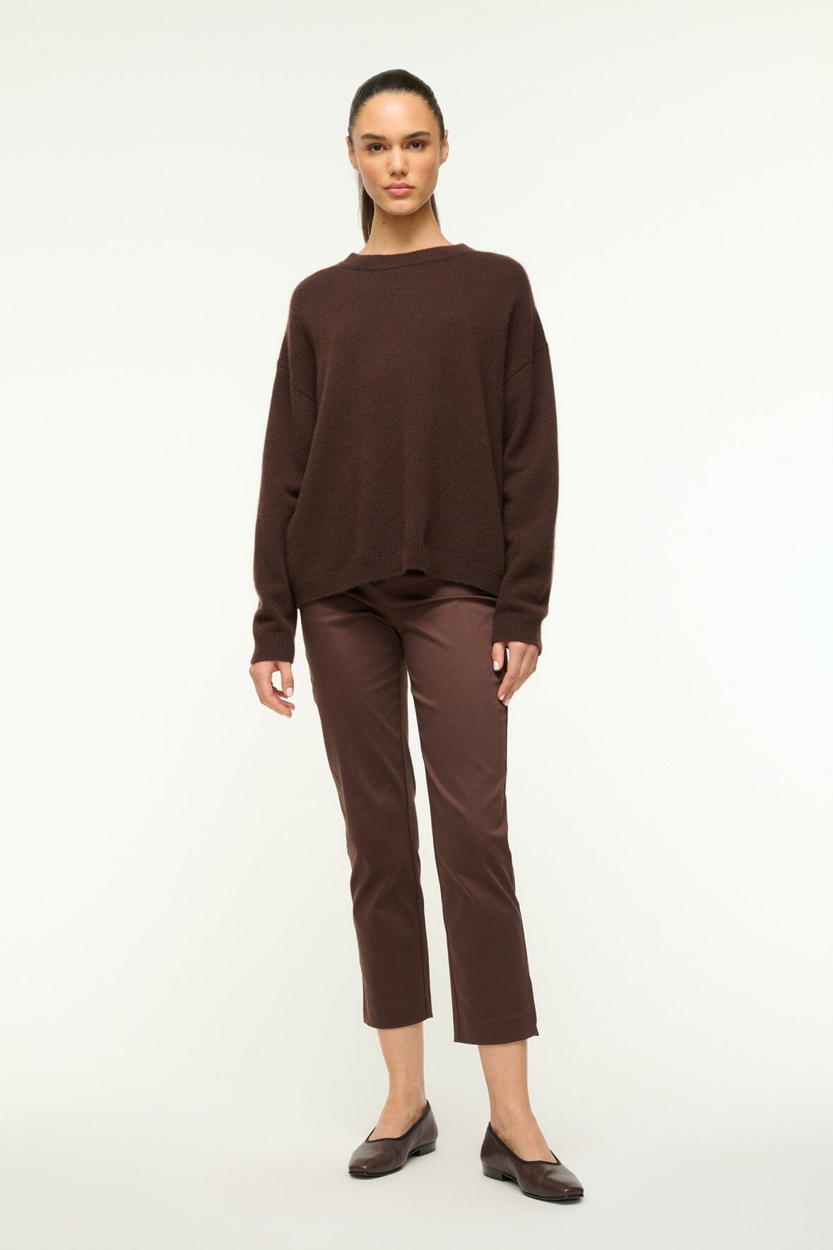 STAUD SERRANO CASHMERE RELAXED CREW DARK CHOCOLATE - 3