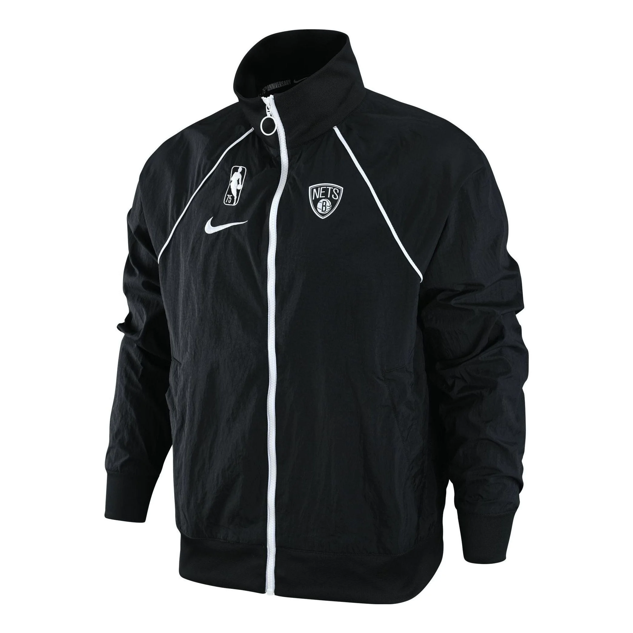Men's Nike NBA Brooklyn Nets Logo Printing Zipper Stand Collar Jacket Autumn Black DH9118-010 - 1